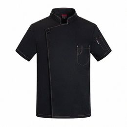 black Short Sleeve Chef Jacket with logo Chef Uniform for Men Kitchen Restaurant Uniforms Shirts Summer Cook Coat Waiter Clothes m2LY#