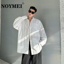 Men's Casual Shirts NOYMEI Sexy Striped Drawstring Design Top Loose Simple Turn-down Collar 2024 Spring Niche Deisgn Shirt WA4110