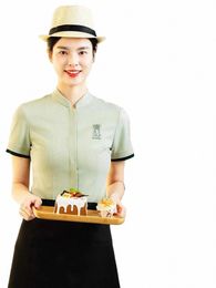 2023 Fi Summer Restaurant Waiter Short Sleeve Green Shirt+Apr+Pants Set Catering Shop Waitr Work Uniform Wholesales v1Dr#