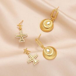 Stud Earrings FLOLA Tiny Clear Crystal Airplane For Women Gold Color Round Dangle Fashion Jewelry Ersz17