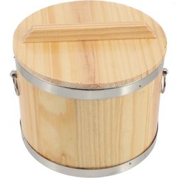 Bowls Sushi Barrel Stainless Steel Containers Lids Bucket Steaming Rice Box Wooden Storage Round Shaped