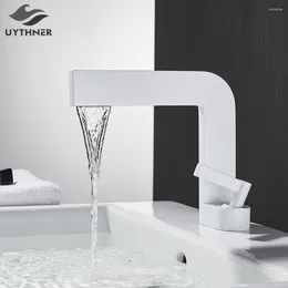 Bathroom Sink Faucets White/Black Basin Bath Mixer Taps Brass Square Vessel Faucet Cold Water Tap