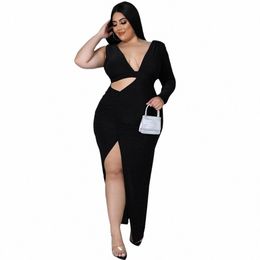 sexy Plus Size Dres for Women Hollow Out Solid V Neck Elegant Party Bodyc Maxi Dr Club Outfits Wholesale Dropship a39C#