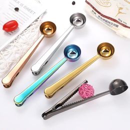Spoons Coffee Measuring Scoop Spoon Kitchen Dining Restaurant Long Handle Multifunction Sealing Bag Stainless Steel With Clip