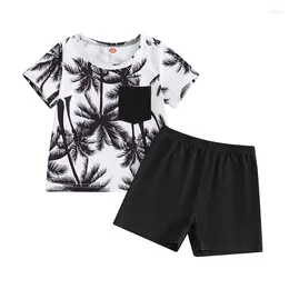 Clothing Sets Toddler Boys Summer Outfits Tree Print Short Sleeve T-Shirt And Elastic Shorts For 2 Piece Vacation Clothes Set