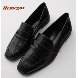 Casual Shoes British Style Black Pumps Flat Loafers Versatile Small Leather Square Toe Shallow Solid Women's Spring 2024 Est