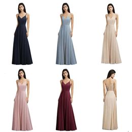 Lace Chiffon Dresses Women A Line Double V Neck Beach Dress Sexy Spaghetti Strap Formal Evening Party Gowns Cps