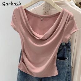 Women's T Shirts Summer T-shirts For Women Simple Soft Short Sleeve Design All-match Slim Solid Korean Style Chic Girls Tops Casual Fit