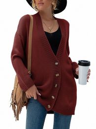 women's Lg Sleeve Loose Knit Cable Open Frt Butt Down Cardigan Sweater Outerwear Coat H0jq#