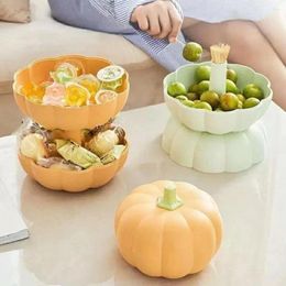 Plates 2Pcs Storage Tray With Toothpick Snack Plate Pumpkin Creative Double Layer Detachable Fruit Basket Home Supplies