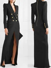 Kadın Suit Moda Bahar Sonbahar Ekstra Uzun Siyah Kat Uzunluğu Trençküzü Kadınlar İçin İnce Fit Çift Kruvaze Lüks Zarif Mizaç