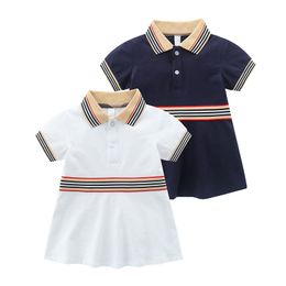 Fashion Baby Girls stripe short sleeve dresses summer children polo lapel cotton princess dress toddler Kids designer clothing Z7403
