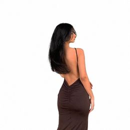 straps Halter Hot Sexy Backl Summer Midi Dr for Women Club Party Dres Ruched Chic Fi Outfits Solid 443 b1PT#