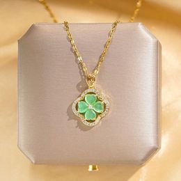 van clover necklace fashion luxury green cats eye stone fourleaf clover full diamond titanium steel womens necklace versatile net red collar chain