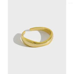 Cluster Rings Korean Versatile Open Silver Ring INS Minimalist Irregular Wave Pattern Gold Plated S925 Pure For Women