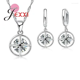 Necklace Earrings Set Mysterious 925 Sterling Silver Round Crystals Pendant Earring Fancy Women Wedding Engagement Fashion Jewellery