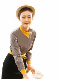 2023 Restaurant Work Clothes Female Catering Waitr Lg-sleeved Shirt+Apr Set Coffee Bakery Waiter Uniforms Free Ship e4au#