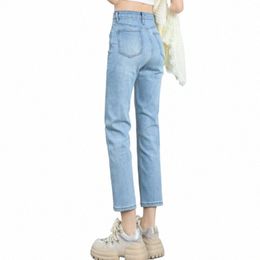 fi New Women Denim Jeans 8 9 Full Length Straight Slim High Waist Elastic Brand High Quality Classic Sexy Pants Female G1dc#