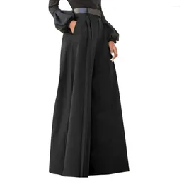 Women's Pants Pleated Design Wide Leg Trousers Elegant High Waist With Pockets For Women Solid Color Flared Workwear