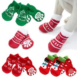 Dog Apparel 4 Sets Of Anti Socks With Christmas Pattern Non- Skid Cat And Protector Winter Warm For Dogs Cats Pets