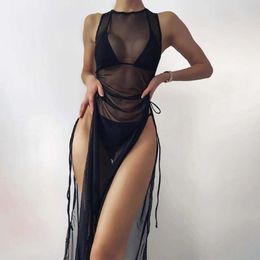 2024 Summer New Mesh Long Skirt Transparent Bikini Sexy Single Cover Up Swimwear Bikini
