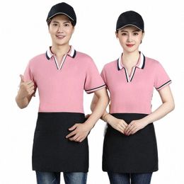 waiter Workwear T-shirt Short Sleeve Dining Noodle Fast Food Restaurant Barbecue Hamburger Shop Men and Women Restaur E7zG#