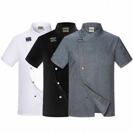 chef Jacket Men Short Sleeve Kitchen Cook Shirts Unisex Restaurant Bakery Waiter Uniform t0vU#