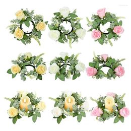 Candle Holders Simulation Wreath Artificial Roses Garland Rings Home Centerpiece Decoration Props Wedding Tabletop Flower Arrangements