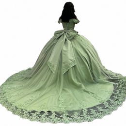 angelsbridep Sage Green Off-Shoulder Quinceanera Dres With Bow Fi Lace Sweet 16 Ball Gown Birthday 15th Party Dr t0uS#