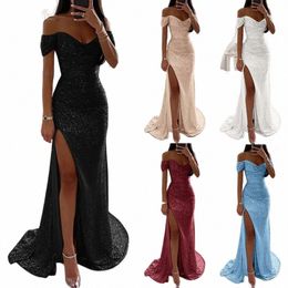 sequined Mermaid Burdy Evening Dres Shiny Sexy High Split Off Shoulder Sweetheart Prom Formal Party Gown Vestido De Fiesta g582#