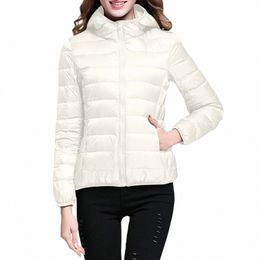 women Warm Lightweight Jacket Coats Fi Hooded Windproof Winter Coat With Pockets Winter Slim Short Warm White Duck Outwear J0W4#