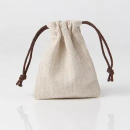 Jewellery Pouches Customised Linen Plaything Packaging Portable Storage And Organisation Bag Drawstring Small Cloth Herringbone Pattern