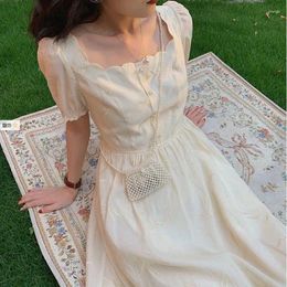 Casual Dresses Summer Dress Women French Square Neck Short-sleeved Long Elegant Retro Embroidery A-line Birthday Party