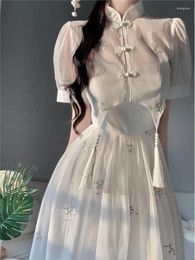 Casual Dresses Dress Sets 2024 Summer Women Chinese Style Floral Hight Waist Mesh Midi Elegant Gentle Wind Female Vestidos