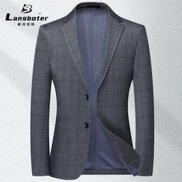 Men's Suits Lansboter Grey Men Suit Spring And Autumn Thin Korean Version Slim Fit Elastic Non Ironing Checker Small Casual Sheet
