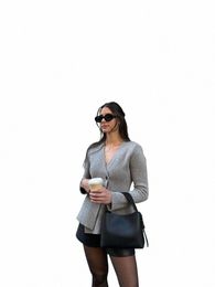 women Fi Solid Wool Blends Cardigan Slim Fit V-neck Shoulder Pads Lg Sleeve Coat 2023 Autumn Lady Elegant Warm Streetwear N8UZ#