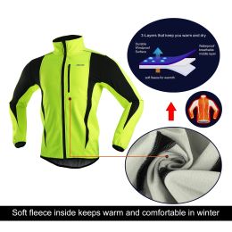 ARSUXEO Men's Warm Cycling Jacket Fleece Bike Jersey Windproof Waterproof Softshell Coat Bicycle Clothing Motorcycle Raincoat