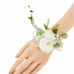 silk Roses Wedding Boutniere Corsage Men Boutnieres Frs Wrist Bridesmaid Bracelet Frs Groom Butthole Suit Broche q99P#