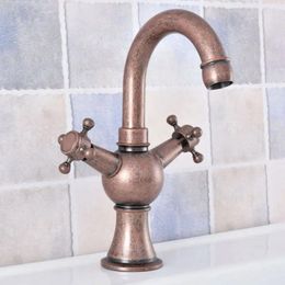 Bathroom Sink Faucets Antique Copper Kitchen Faucet 360 Degree Swivel Spout Double Cross Handle Single Hole And Cold Tap Lsf629