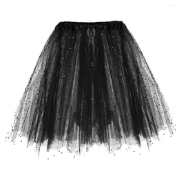 Skirts Womens Sequins 3-layer Mesh Poncho Skirt Ballet Dance Rainbow Star Glitter Ball Gown Party Clothes Women