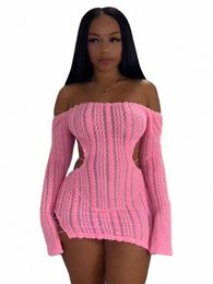 weird Puss Knit Elegant Sl Neck Dr Women Sexy Trend Backl Irregular Skinny Streetwear Midnight Side Hollow Chic Bodyc X8oS#