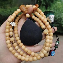 Strand Ox Bone Yellow Chicken Grease Set 108 Beads With Lucky Pendant Dragon Horn Ethnic Style Wholesale Bracelet