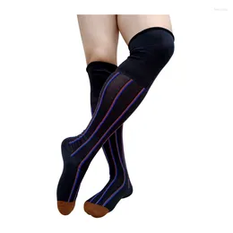 Men's Socks Over Knee Mens Long Tube Striped Sexy Lingerie Stocking Breathable Formal Dress Suit Business Hose Wedding Gifts