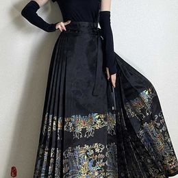 New Chinese Style Black Horse Face Skirt Womens Spring and Summer Heavy Industry Improvement Half Commuting Long Temperament Set