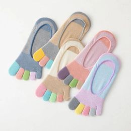 Women Socks Anti-skid Cute Soft Clothing Accessories Colorful Patchwork Cotton Five Toe Boat Short Hosiery