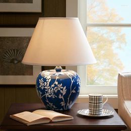 Table Lamps TEMAR Modern Blue Ceramic Lamp Creative Vintage LED Desk Light For Decorative Home Living Room Bedroom Bedside