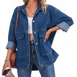 women Retro Classic Lg Sleeve Denim Coats 2024 Spring Autumn New Baggy Butt Denim Shirts Jackets Solid Color Jeans Jackets m3Ym#