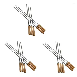 Tools 18Pcs Kebab BBQ Stainless Steel Skewers With Wooden Handles Flat Reusable Metal Skewer Sticks Storage Pouch