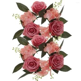 Decorative Flowers 2 Pcs Artificial Candlestick Garland Rose Coffee Table Decor Ornament Household Products