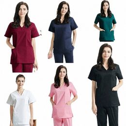 hospital Operating Room Black Blue Nurse Scrubs Set Beauty Sal Work Uniform Medical Surgical Tops Pants Pet Doctor Workwear A5kT#